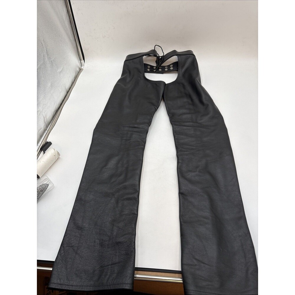 Genuine Leather Chaps 32” Waist MAX Black Motorcycle Biker Riding Zip Snap
